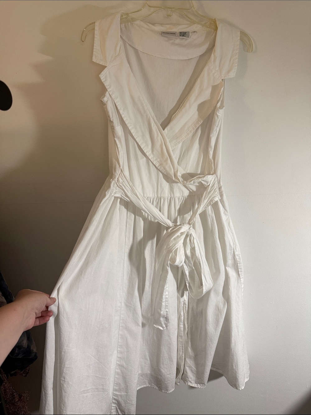 White Sleeveless Wrap cotton Dress with Tie Waist